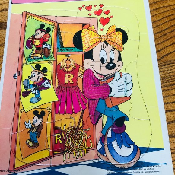 Golden Frame Tray Puzzle Disney Minnie Mouse High School Vintage - Picture 4 of 6